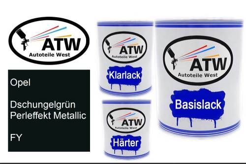Opel, Dschungelgrün Perleffekt Metallic, FY: 1L Lackdose + 1L Klarlack + 500ml Härter - Set, von ATW Autoteile West.